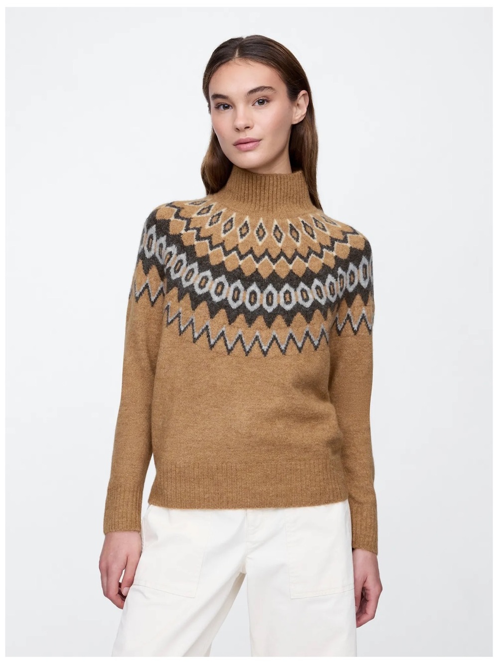 NWT GAP Relaxed Fair Isle Mockneck Sweater. Size Medium